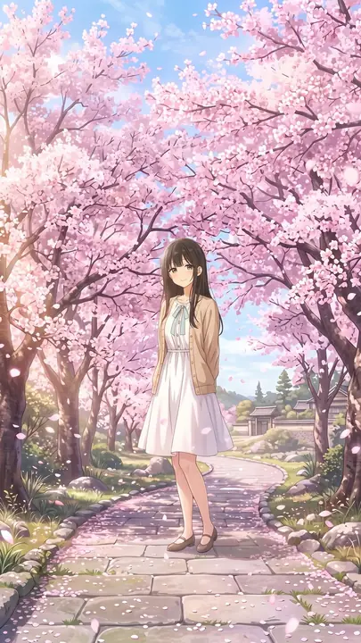 桜並木のひなた（壁紙）