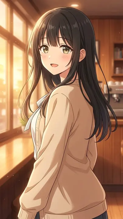夕方のカフェで振り返るひなた